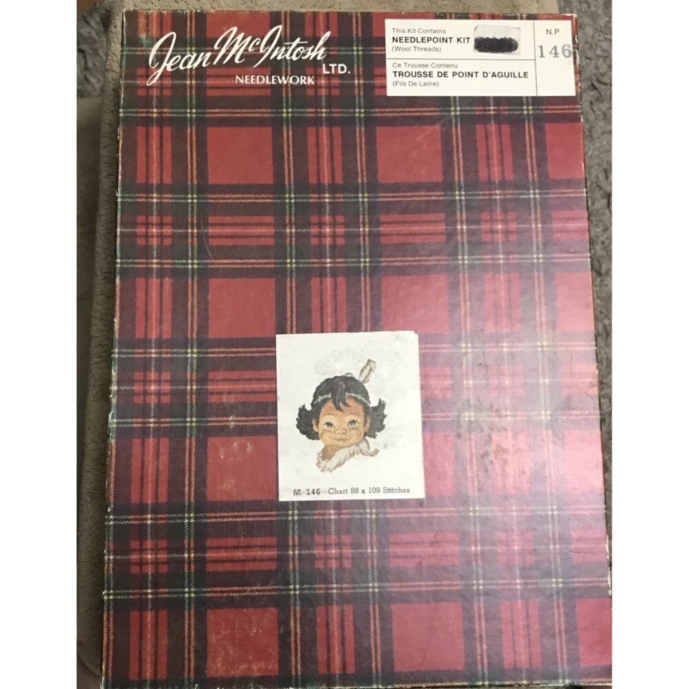 VINTAGE JEAN MCINTOSH NEEDLEWORK~PETIT POINT KIT 146 LITTLE SIOUX~3.75"X4.5"~NIP
